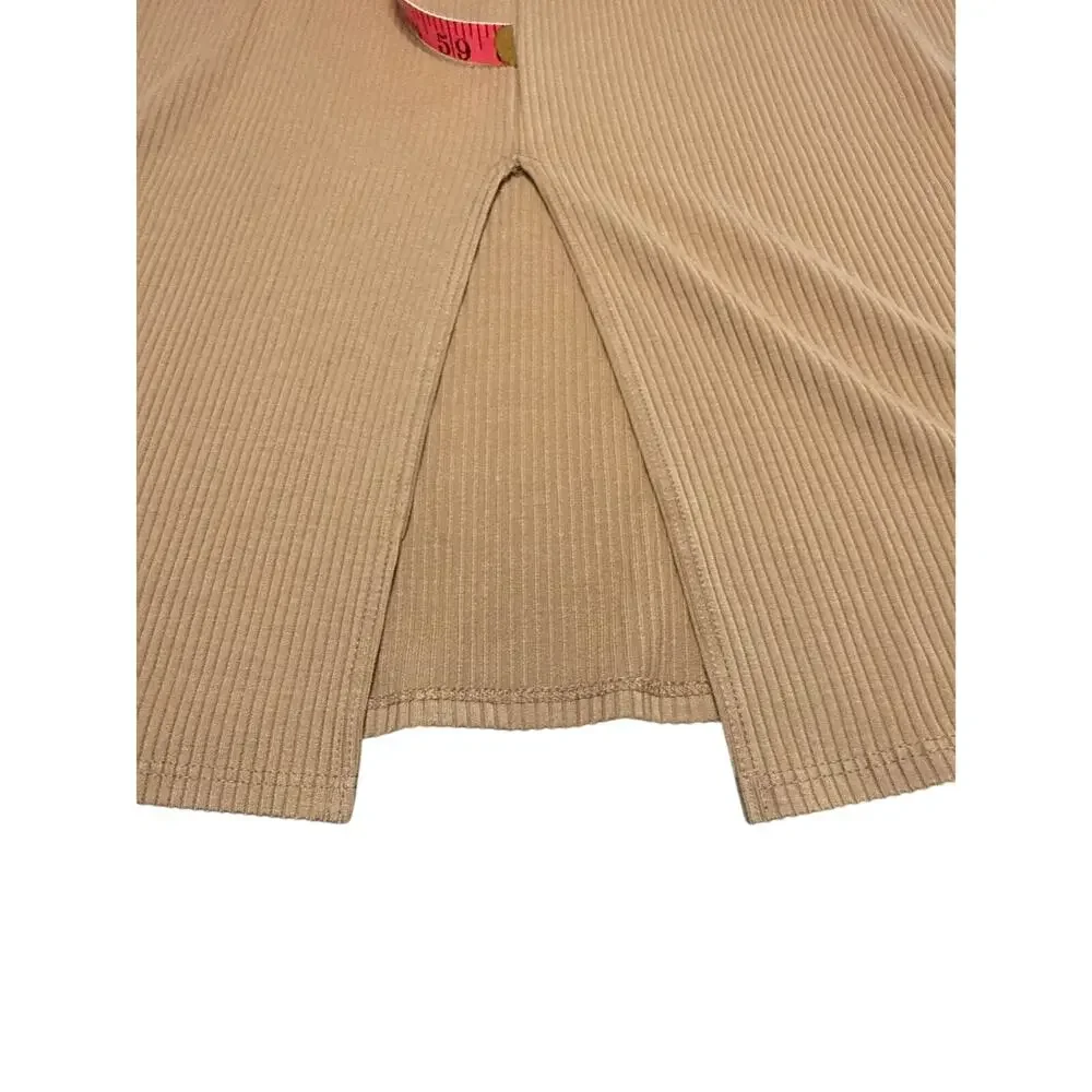 Bodycon Ribbed Knit Dress Size Large Butterscotch Back Slit Reformation Bleeker - Picture 10 of 14